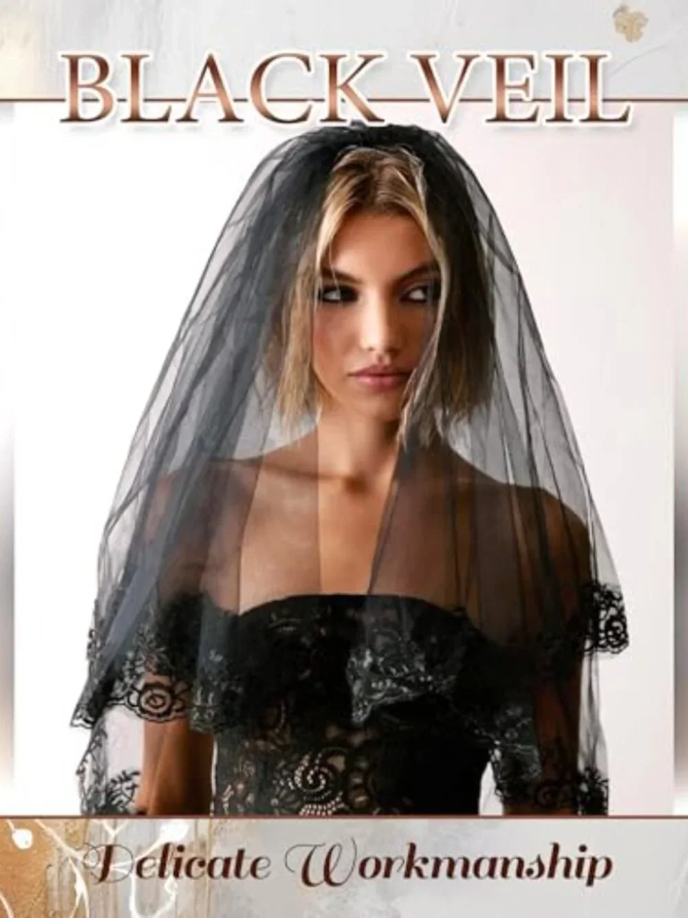 Lace Wedding Veil 2 Tiers Embroidered Floral Edge Bridal Veil